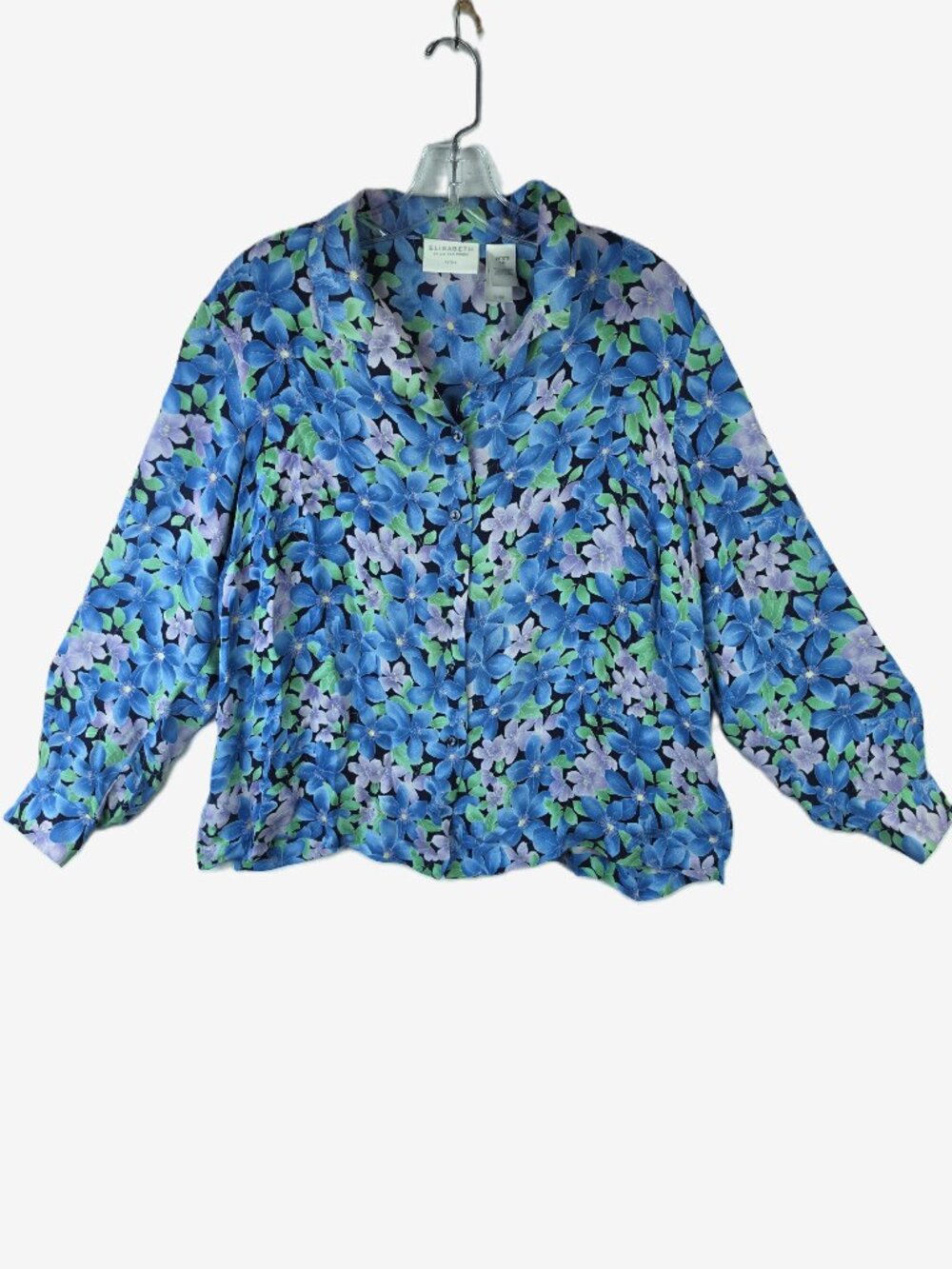Elisabeth by Liz Claiborne 100% Silk Blouse Top Floral size 14P Art-to-Wear Boho